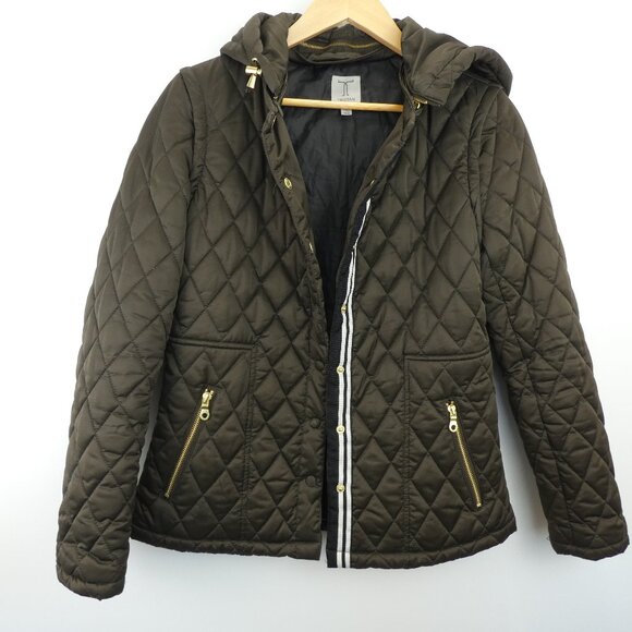 Tristan Womens Coat Medium Brown Diamond Quilted Removable Arms and Hood Jacket - Picture 9 of 16